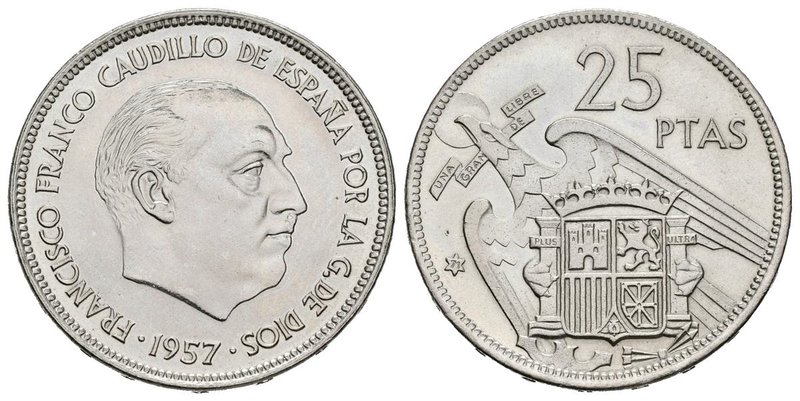 ESTADO ESPAÑOL. 25 Pesetas. 1957 *71. Procedente de tira F.N.M.T. Cal-40. 8,39g....