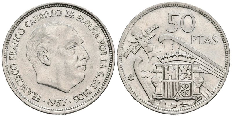 ESTADO ESPAÑOL. 50 Pesetas. 1957 *71. Madrid. PLUS. Cal-24. Ni. 12,32g. Marquita...