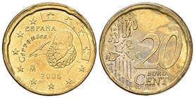 JUAN CARLOS I. 20 Céntimos. 2006. Acuñación desplazada 2 mm y canto corona. 5,76g. Tono. SC-.