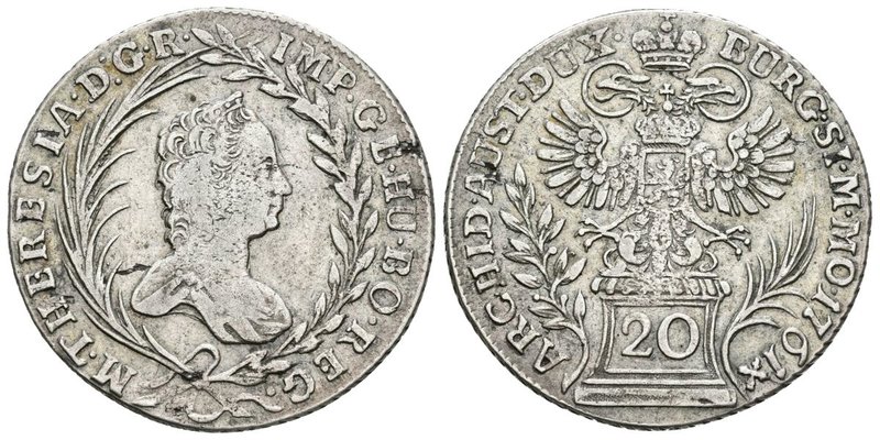 AUSTRIA. 20 Kreuzer. 1761. Praga. Herinek: 927; Eyp:105. Ar. 6,56g. MBC-.