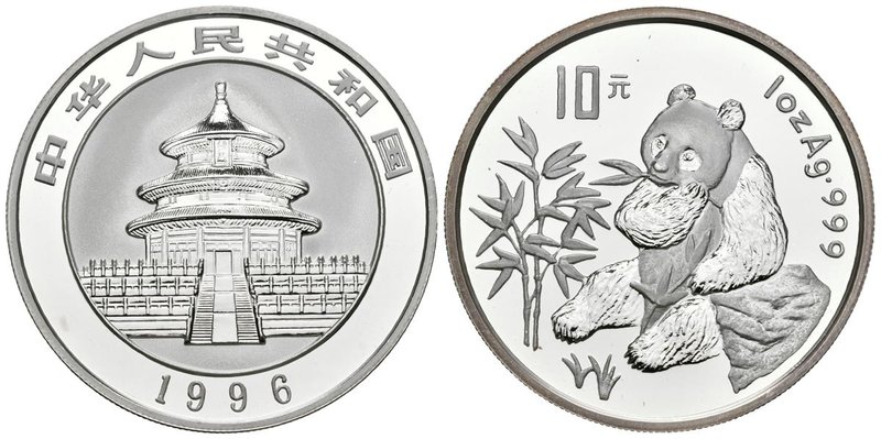 CHINA. 10 Yuan. 1996. Panda. Km#900. Ar. 31,44g. Presentado en estuche oficial. ...