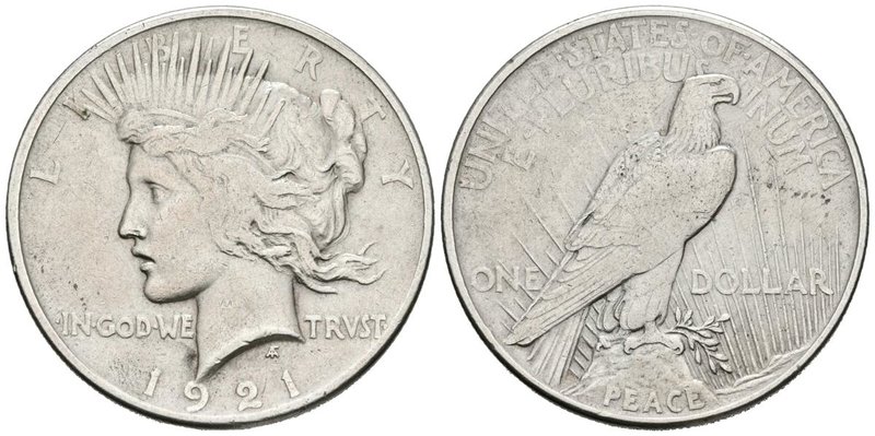 ESTADOS UNIDOS. 1 Dollar. 1921. Km#150. Ar. 26,56g. Marquitas. MBC-. Escasa.