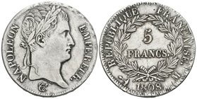 FRANCIA. Napoleón. 5 Francs. 1808. Toulouse M. Dav. 84, Gad. 583 l. Ar. 25,00g. EBC-.