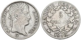 FRANCIA. Napoleón. 5 Francs. 1810. Perpignan Q. F.307/24. Ar. 24,55g. MBC-/BC+.