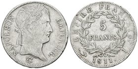FRANCIA. Napoleón. 5 Francs. 1811. Limoges I. Gad. 584. Ar. 24,73g. MBC-.