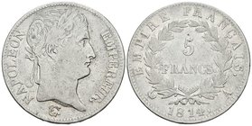 FRANCIA. Napoleón. 5 Francs. 1814. París A. Gad 584; Km#694.1. Ar. 24,74g. BC+.