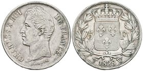 FRANCIA. 5 Francs. 1828. Lille W. Gad. 644. Ar. 25,00g. MBC-/MBC.