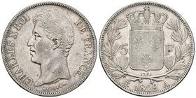 FRANCIA. 5 Francs. 1829. París A. Gad. 644. Ar. 24,92g. Pátina. MBC.