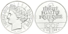 FRANCIA. 100 Francs. 1988. Piedfort. Gadoury 902. Ar. 29,88g. Presentado la cápsula original y estuche con certificado. PROOF.