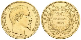 FRANCIA. 20 Francos. (Au. 6,43g/21mm). 1857. París A. (Km#781.1). EBC-. Marquitas.