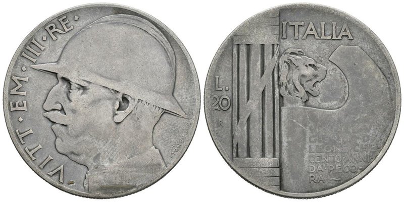 ITALIA. Vittorio Emanuele III. 20 Lire. 1928. Km#70. Ar. 19,39g. BC+.