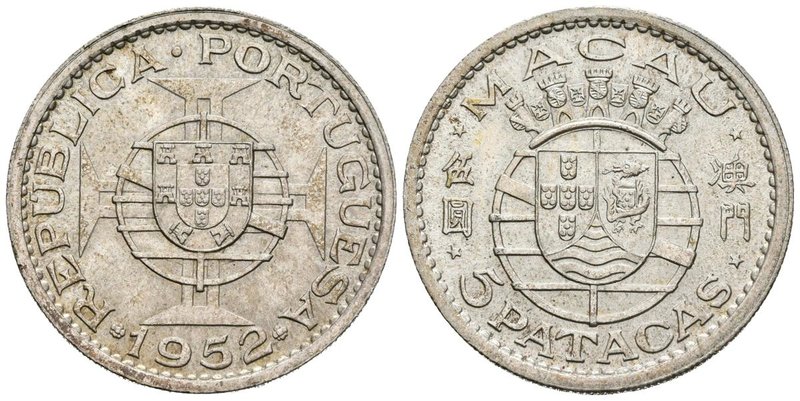 MACAO. 5 Patacas. (Ar. 15,06g/30mm). 1952. (Km#5,; Gomes 22.01). EBC.