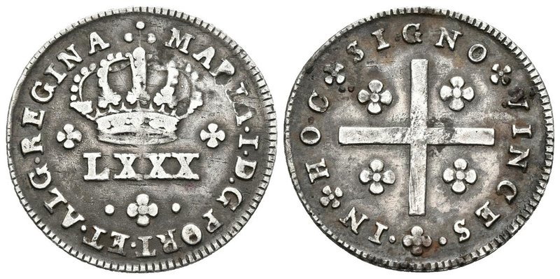 PORTUGAL, María I (1786-1799). Tostao. (Ar. 2,88g/22mm). (Gomes 12.02). MBC.