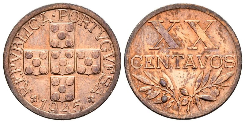 PORTUGAL. XX Centavos. (Ae. 2,96g/20mm). 1945. (Km#584). EBC+. Tono.