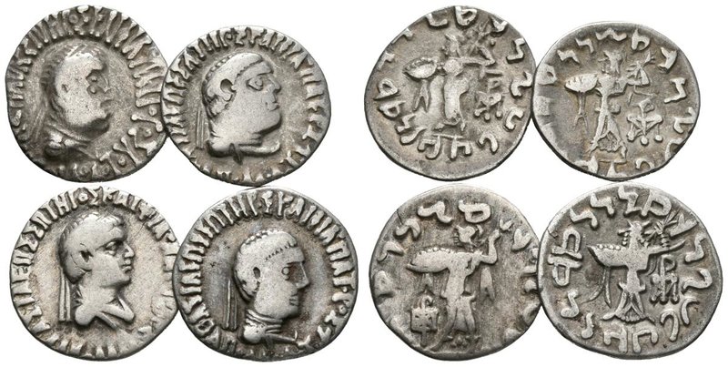 BAKTRIA. Lote compuesto por 4 Dracmas de Apollodotos II. 85-65 a.C. Indo-Grecia....