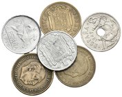ESTADO ESPAÑOL. Lote compuesto por 6 monedas, conteniendo 5 Céntimos 1941 y 1945, 50 Céntimos 1949 *19-51 y 1 Peseta 1947 *51, 53 y 54. MBC+/SC. A EXA...