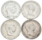 AUSTRIA. Lote compuesto por 4 monedas de 5 Coronas, conteniendo los años 1900, 1908 y 1909 (2 tipos) Ar. BC+/MBC. A EXAMINAR.