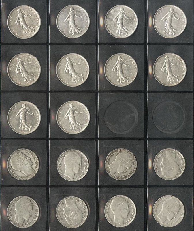 FRANCIA. Lote compuesto por 18 monedas de 5 Francs-10 Francs, conteniendo los añ...