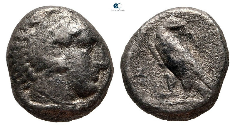 Kings of Macedon. Pella. Amyntas III 393-369 BC. 
Diobol AR

9 mm., 1,31 g.
...