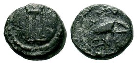 SELEUKIS & PIERIA. Seleukeia Pieria. Ae (1st century BC).
Condition: Very Fine

Weight: 3,15 gr
Diameter: 14,15 mm