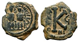Justin II , with Sophia (565-578 AD). AE Half Follis
Condition: Very Fine

Weight: 5,80 gr
Diameter: 24,00 mm