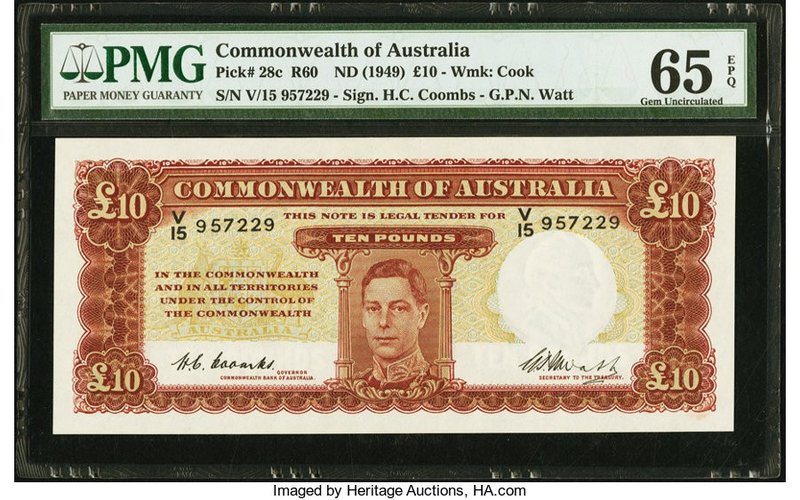 Australia Commonwealth Bank of Australia 10 Pounds ND (1949) Pick 28c R60 PMG Ge...