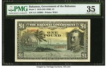 Bahamas Bahamas Government 1 Pound 1919 (ND 1930) Pick 7 PMG Choice Very Fine 35. King George V is seen on the face of this elegantly designed highest...