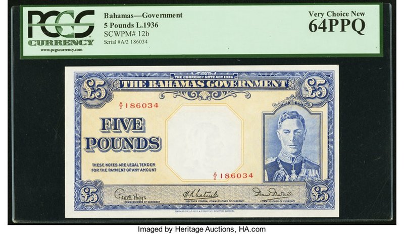Bahamas Bahamas Government 5 Pounds 1936 (ND 1945-47) Pick 12b PCGS Very Choice ...