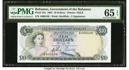 Bahamas Bahamas Government 10 Dollars 1965 Pick 22a PMG Gem Uncirculated 65 EPQ. A low numbered example from the island nation's first decimal issue. ...