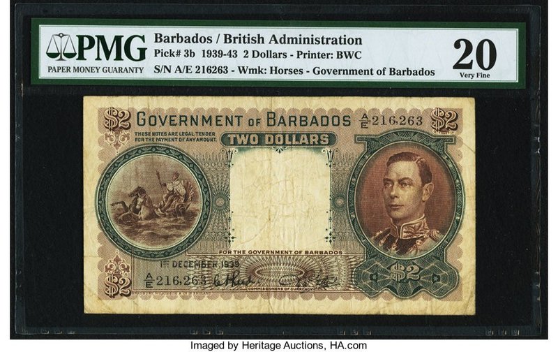 Barbados Government of Barbados 2 Dollars 1.12.1939 Pick 3b PMG Very Fine 20. In...