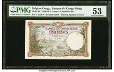 Belgian Congo Banque du Congo Belge, Elisabethville 5 Francs 2.12.1924 Pick 8a PMG About Uncirculated 53. An elusive small change example issued at El...