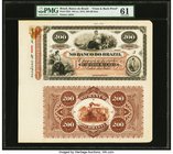 Brazil Banco Do Brazil 200 Mil Reis ND (ca. 1860) Pick S255p Front and Back Proofs PMG Uncirculated 61. A seldom-seen presentation piece, completely o...