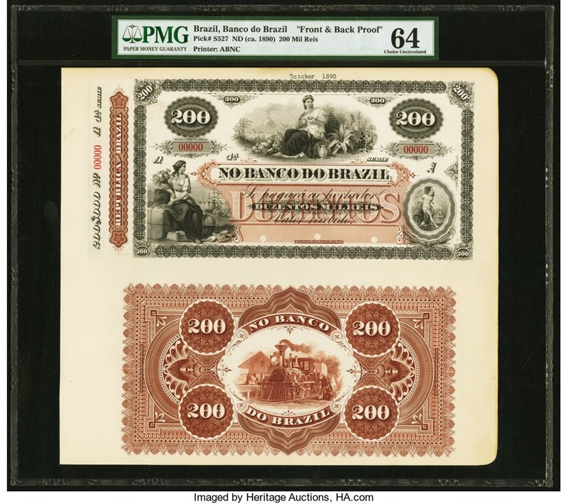 Brazil Banco Do Brazil 200 Mil Reis ND (1890) Pick S527p Front and Back Uniface ...
