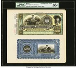 Brazil Banco de Credito Popular 500 Mil Reis ND (1890) Pick S555p Front and Back Proofs PMG Gem Uncirculated 65 EPQ. Unusually pleasing, completely or...