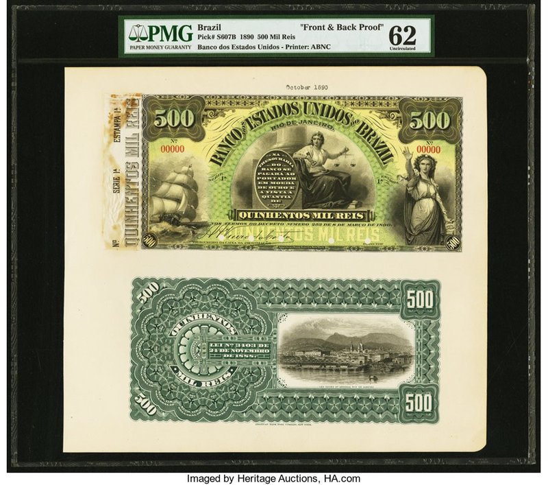 Brazil Banco dos Estados Unidos do Brazil 500 Mil Reis 8.3.1890 Pick S607Bp Fron...