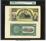 Brazil Banco da Republica dos Estados Unidos 500 Mil Reis 1890 Pick S650p Front and Proofs PMG Choice Uncirculated 63. A desirable set of front and ba...
