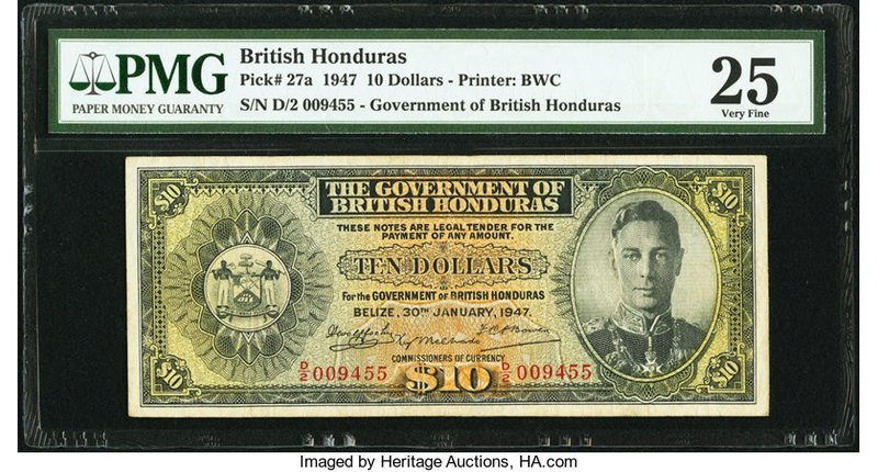 British Honduras Government of British Honduras 10 Dollars 30.1.1947 Pick 27a PM...