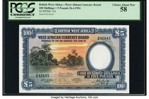 British West Africa West African Currency Board 100 Shillings = 5 Pounds 26.4.1954 Pick 11b PCGS Choice About New 58. An always pleasing note, with fa...