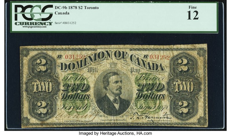 Canada Dominion of Canada $2 1.6.1878 DC-9b PCGS Fine 12. Both rare and widely s...