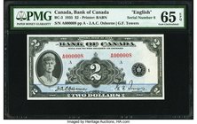 Canada Bank of Canada $2 1935 BC-3 Serial Number 8 PMG Gem Uncirculated 65 EPQ. This denomination is rarely seen in such pleasing, original grade, and...
