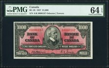Canada Bank of Canada $1000 2.1.1937 BC-28 PMG Choice Uncirculated 64 EPQ. This stunning highest denomination example is quite rare in any grade, as o...