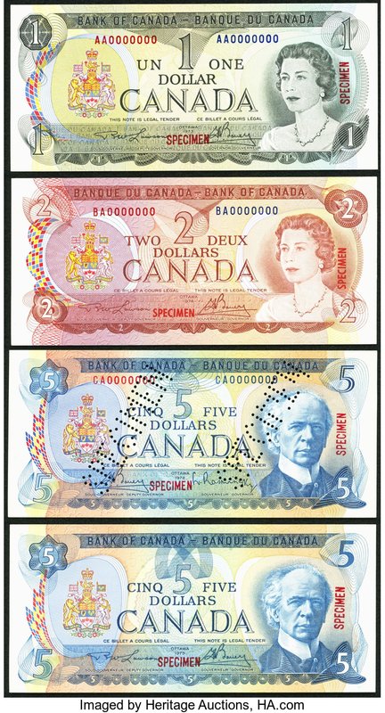 Canada Bank of Canada 1973-79 Specimen Set Crisp Uncirculated. From the November...