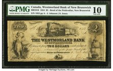 Canada Bend of Petticodiac, NB- Westmorland Bank $2 1.6.1854 Ch.# 800-10-16 PMG Very Good 10. A most attractive train vignette is featured at centered...