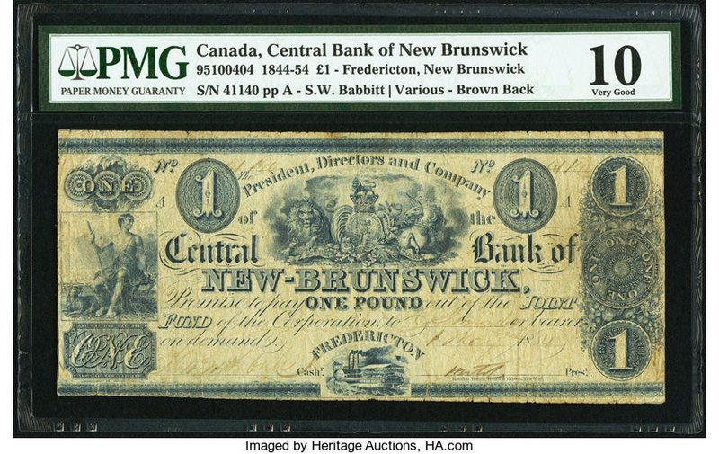 Canada Fredericton, NB- Central Bank of New Brunswick 1 Pound 1.5.1854 Ch.# 95-1...