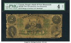 Canada Fredericton, NB- Peoples Bank of New Brunswick $2 2.1.1874 Ch.# 585-12-06 PMG Good 4 Net. From an excessively rare New Brunswick bank that has ...