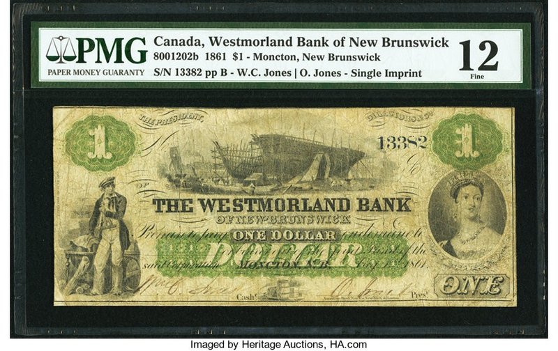 Canada Moncton, NB- Westmorland Bank of New Brunswick $1 1.8.1961 Ch.# 800-12-02...