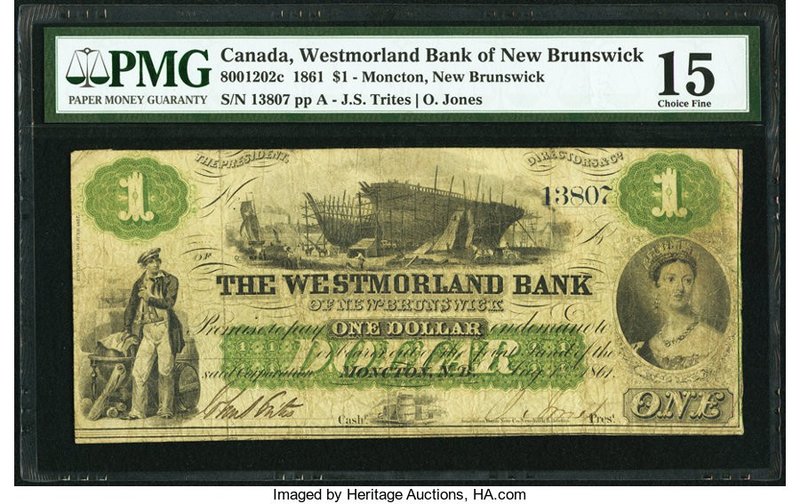 Canada Moncton, NB- Westmorland Bank of New Brunswick $1 1.8.1961 Ch.# 800-12-02...