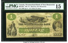 Canada Moncton, NB- Westmorland Bank of New Brunswick $1 1.8.1961 Ch.# 800-12-02c PMG Choice Fine 15. This pleasing Trites-Jones signature combination...