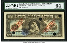 Canada Montreal, PQ- Bank of British North America $100 3.7.1911 Ch.# 55-24-16S Color Trial Specimen PMG Choice Uncirculated 64. This extremely handso...