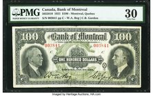 Canada Montreal, PQ- Bank of Montreal $100 2.1.1931 Ch.# 505-58-10 PMG Very Fine 30. This seldom seen note is the highest denomination for this provin...